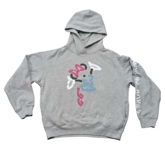 Disney Uniqlo UT Minnie Making Waves Gray Hooded Sweater Sweatshirt Pockets - Picture 1 of 10